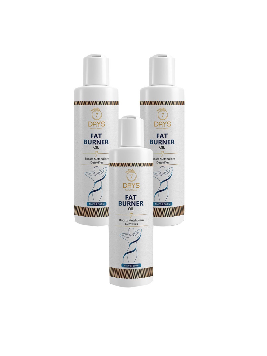 

7 DAYS Feel Of Nature Set Of 3 Fat Burner Body Oil For Boosts Metabolism - 100ml Each, Brown