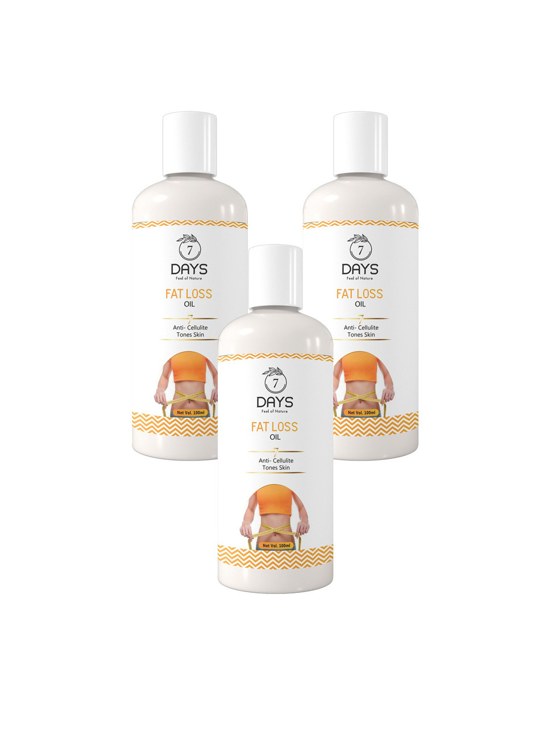 

7 DAYS Feel Of Nature Set Of 3 Anti-Cellulite Tones Skin Fat Loss Oil - 100ml Each, White