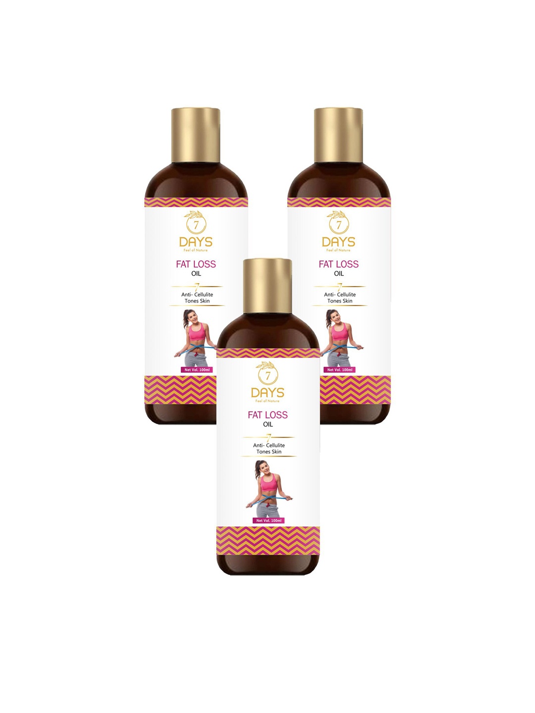 

7 DAYS Set Of 3 Feel Of Nature Anti-Cellulite Tones Skin Fat Loss Oil - 100ml Each, Brown