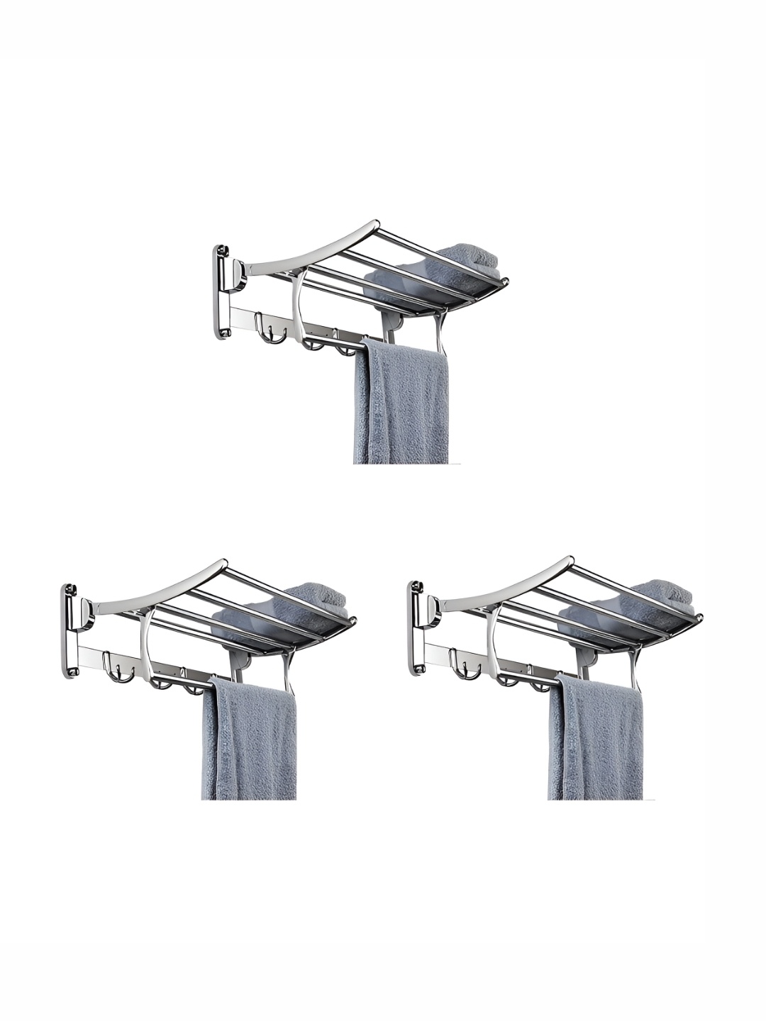 Plantex Silver-Toned 3 Pieces Stainless Steel Towel Holder