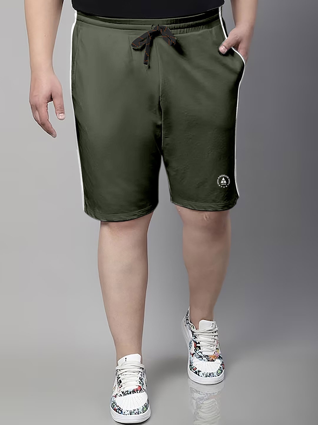 

ARDEUR Men Plus Size Mid-Rise Regular Fit Cotton Shorts, Olive