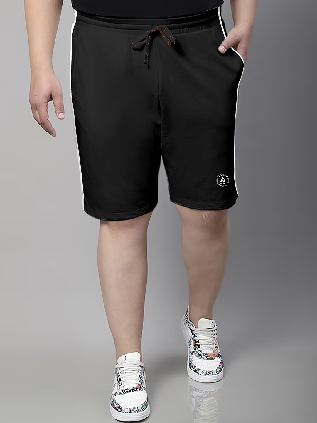 

ARDEUR Men Plus Size Mid-Rise Cotton Shorts, Black