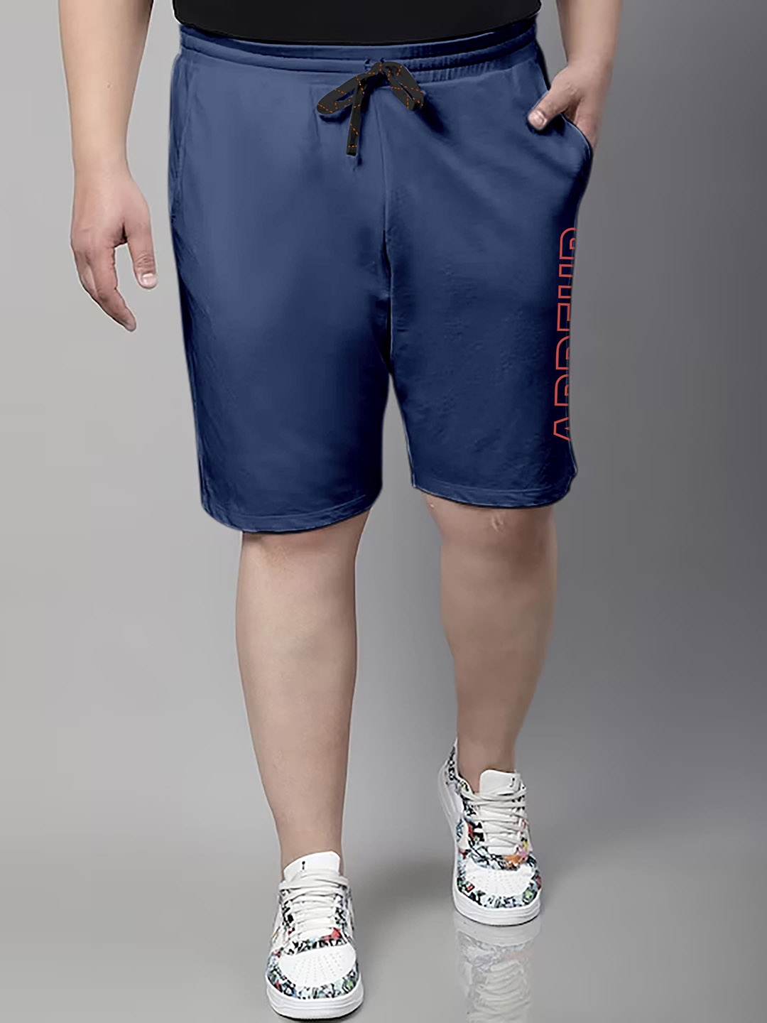 

ARDEUR Men Plus Size Mid-Rise Regular Fit Cotton Shorts, Navy blue