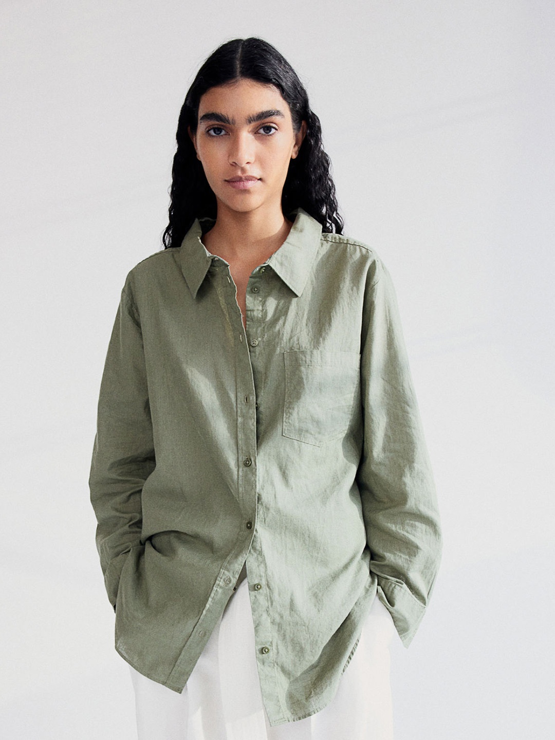 

H&M Linen-Blend Shirt, Green