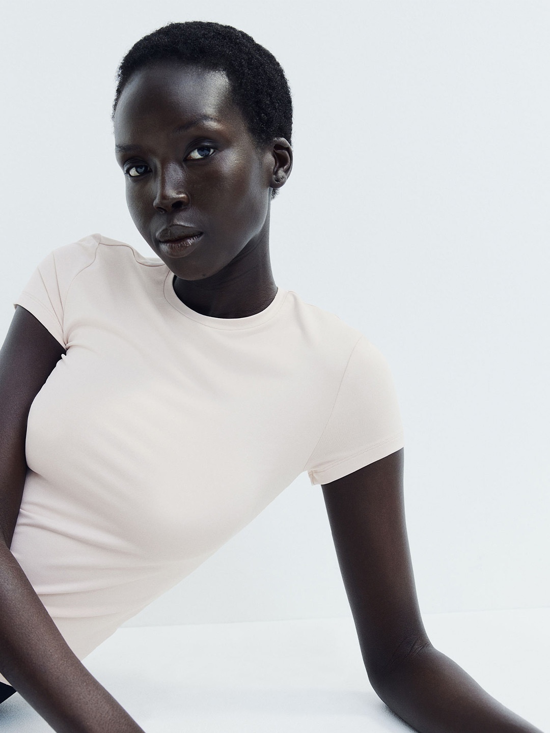

H&M Fitted Microfibre T-shirt, Pink