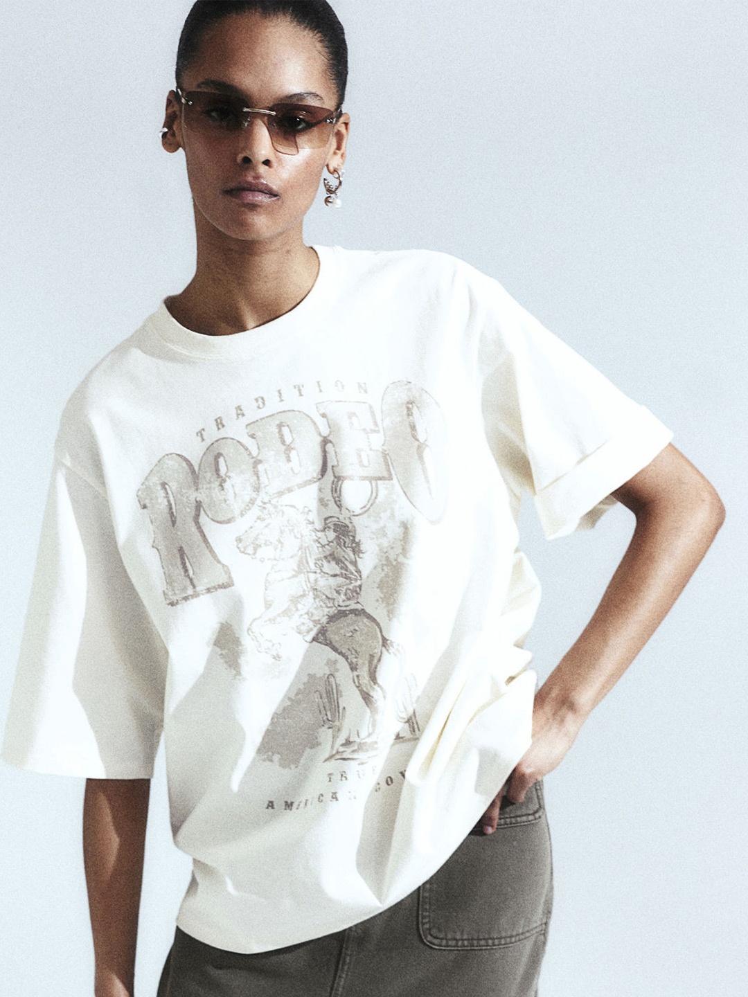 

H&M Pure Cotton Oversized T-shirt, White
