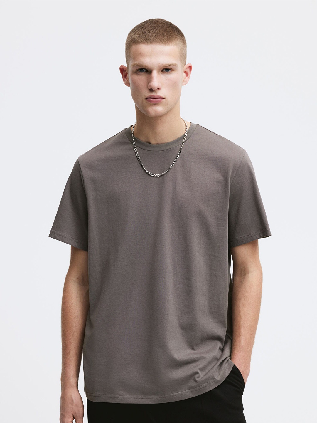 

H&M Pure Cotton Regular Fit T-shirt, Grey