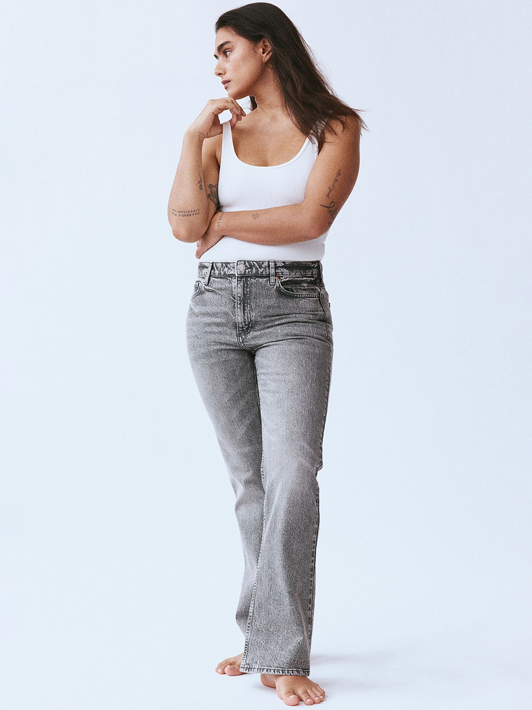 

H&M Women Bootcut High Jeans, Grey
