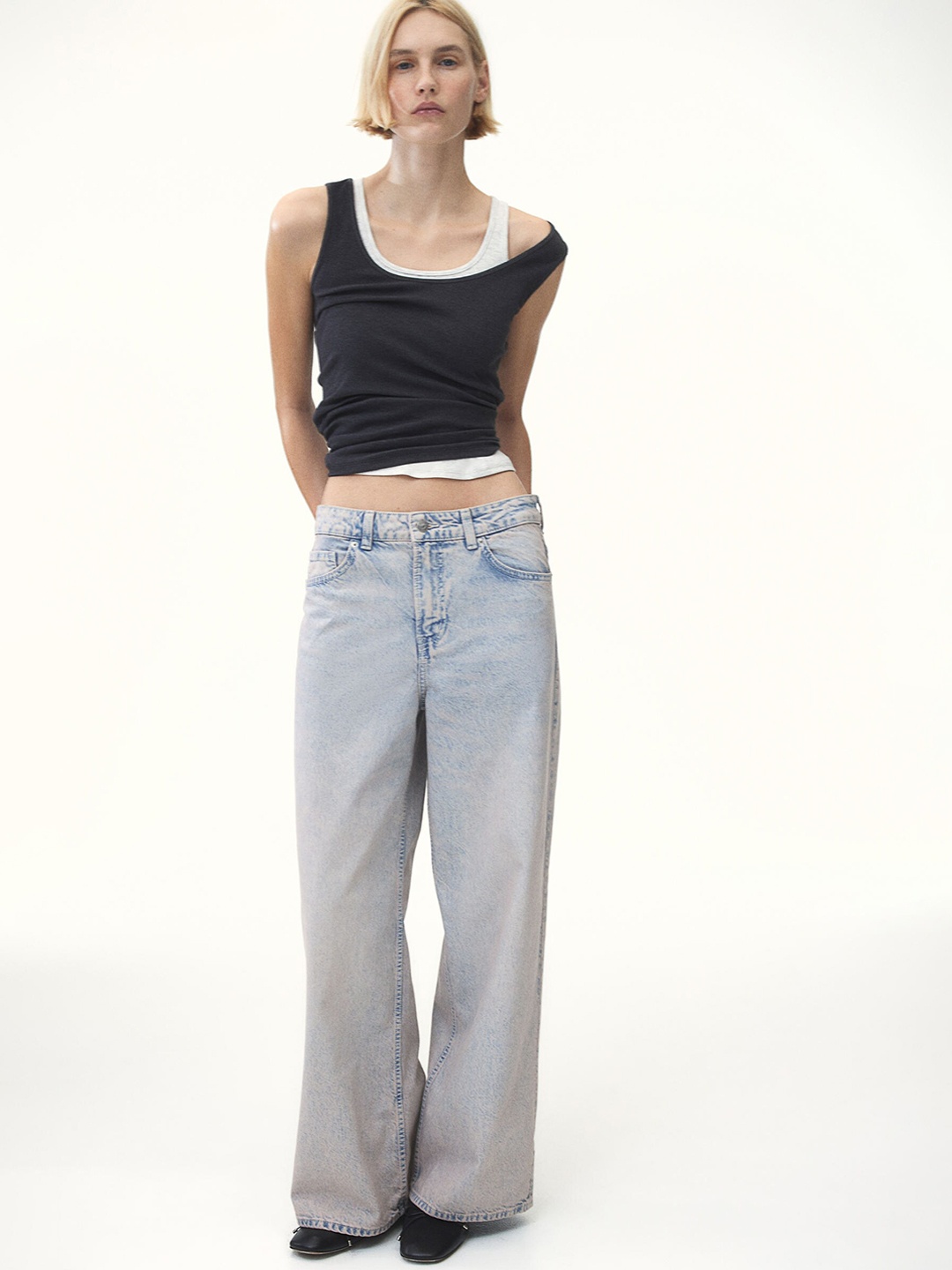 

H&M Women Cotton Baggy Regular Jeans, Blue