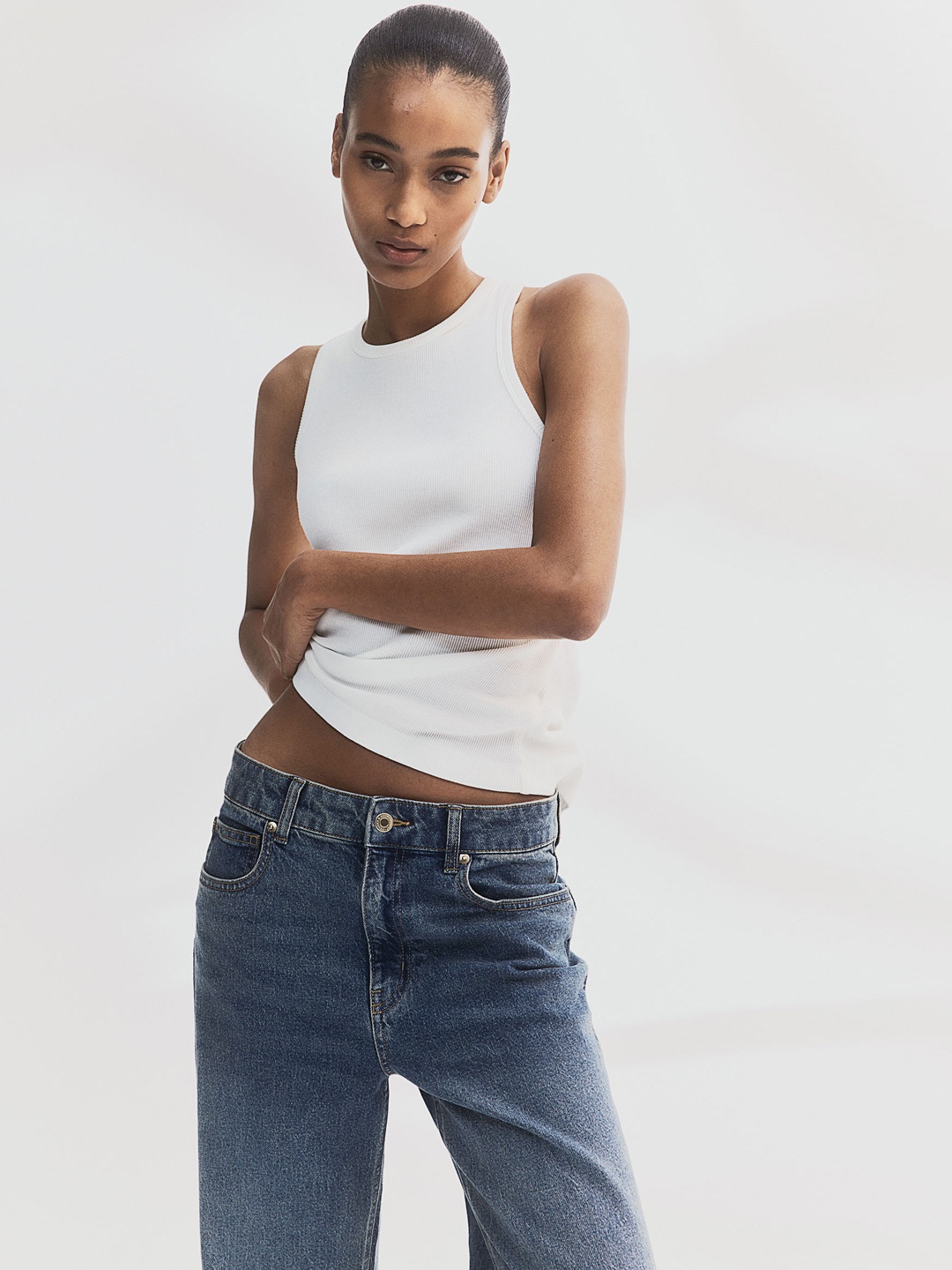 

H&M Women Wide High Jeans, Blue
