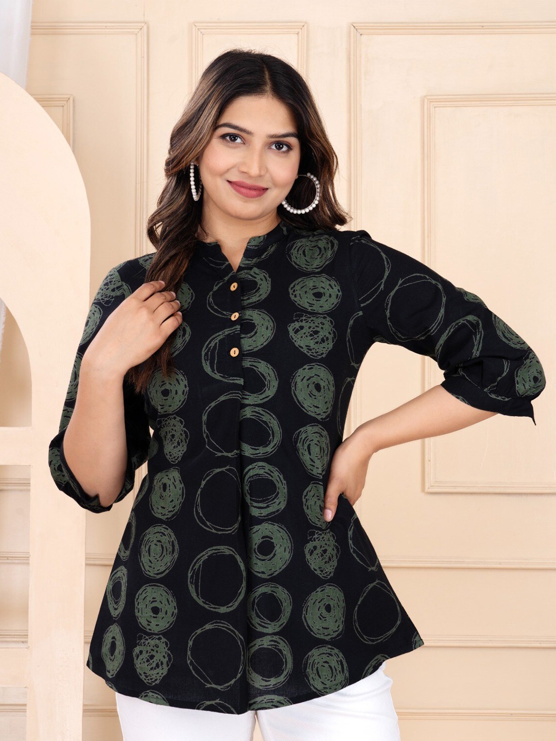 

BAESD Geometric Printed Cotton Knitted Top, Black