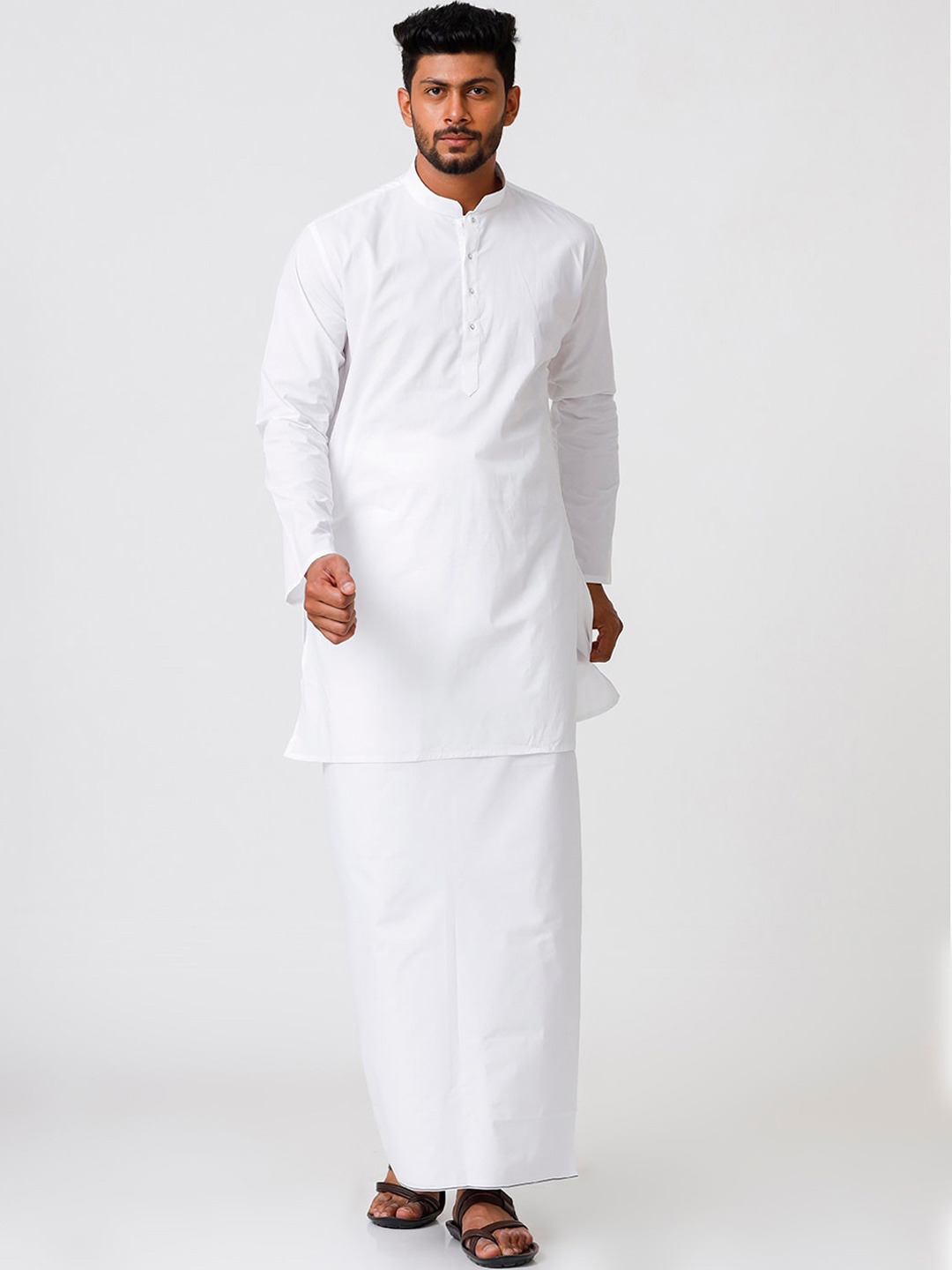

Ramraj Mandarin Collar Straight Kurta With Dhoti, White