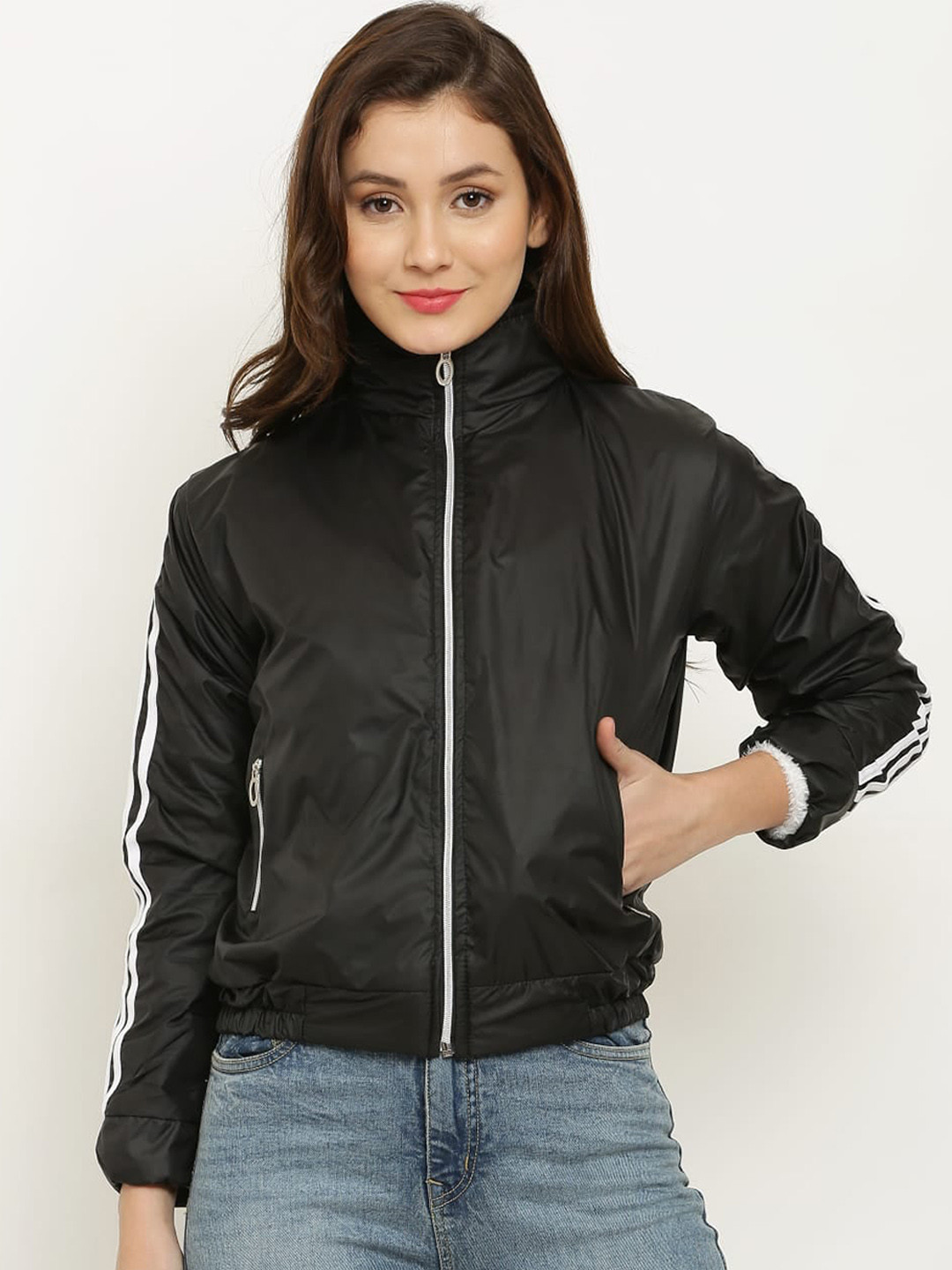 

Miaz Lifestyle Mock Collar Bomber Jacket, Black