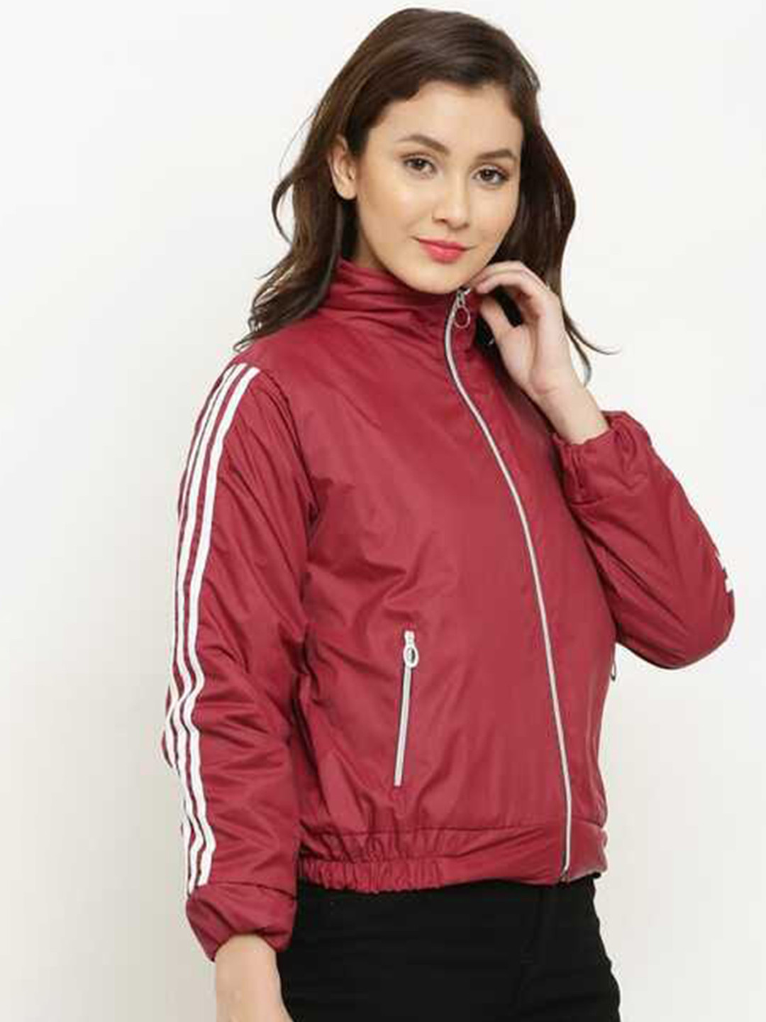 

Miaz Lifestyle Stand Collar Tailored Jacket, Maroon