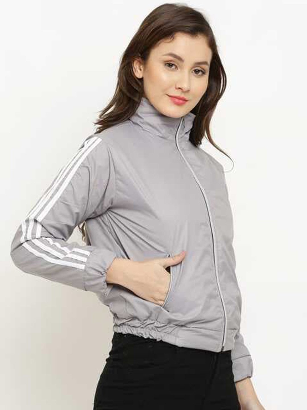 

Miaz Lifestyle Mock Collar Bomber Jacket, Grey