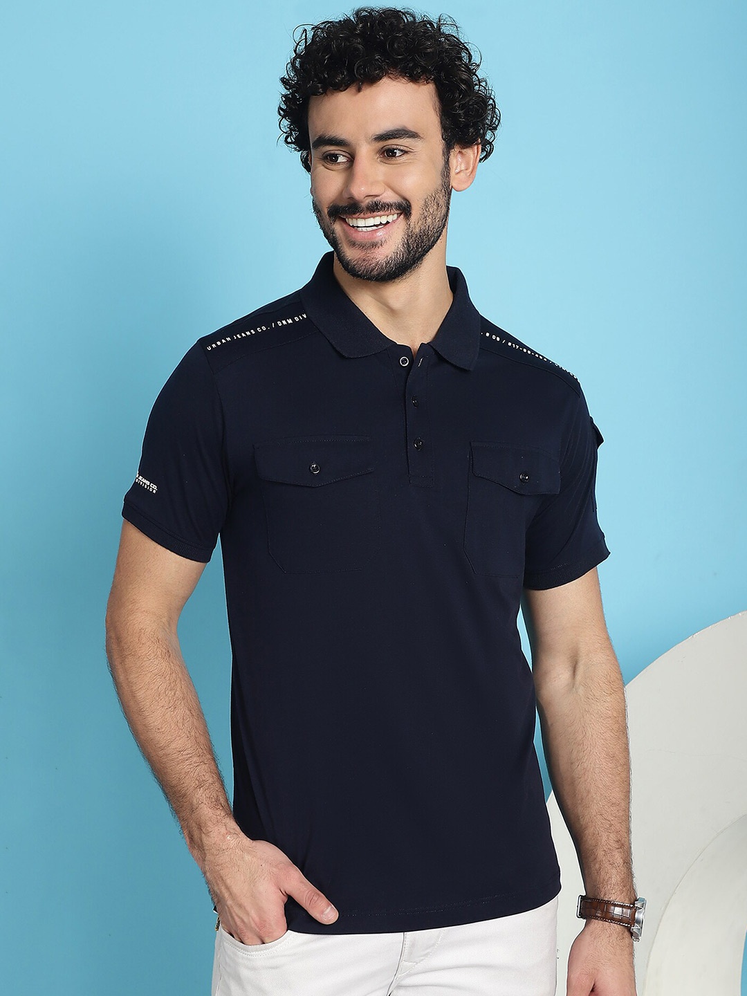 

VENITIAN Polo Collar Cotton Slim Fit T-shirt, Navy blue