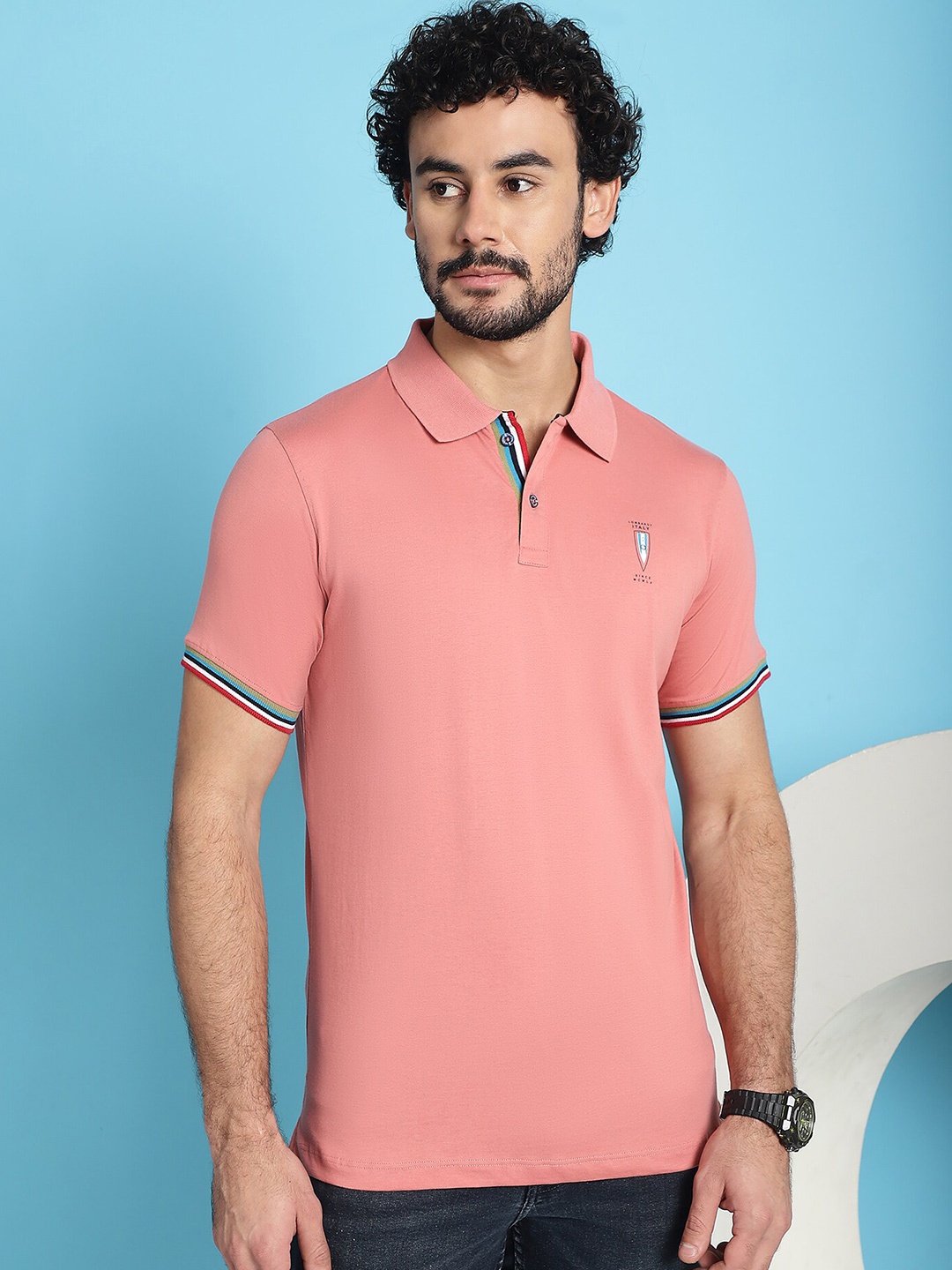 

VENITIAN Polo Collar Cotton Slim Fit T-shirt, Pink