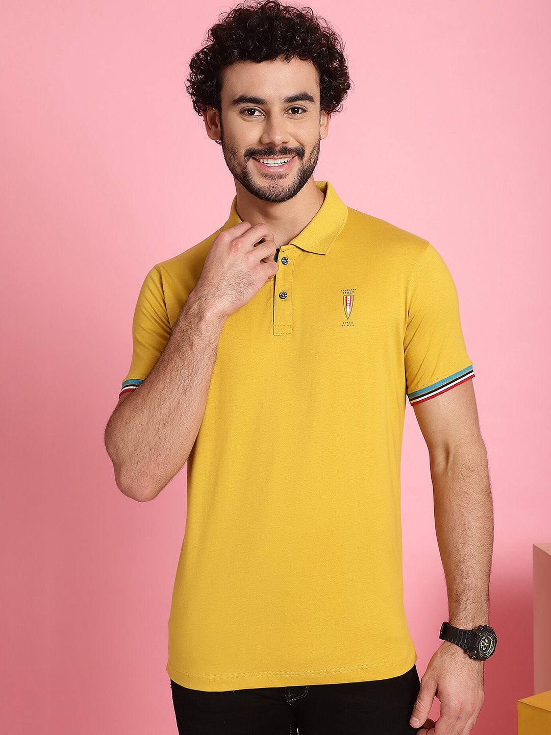 

VENITIAN Polo Collar Cotton Slim Fit T-shirt, Yellow