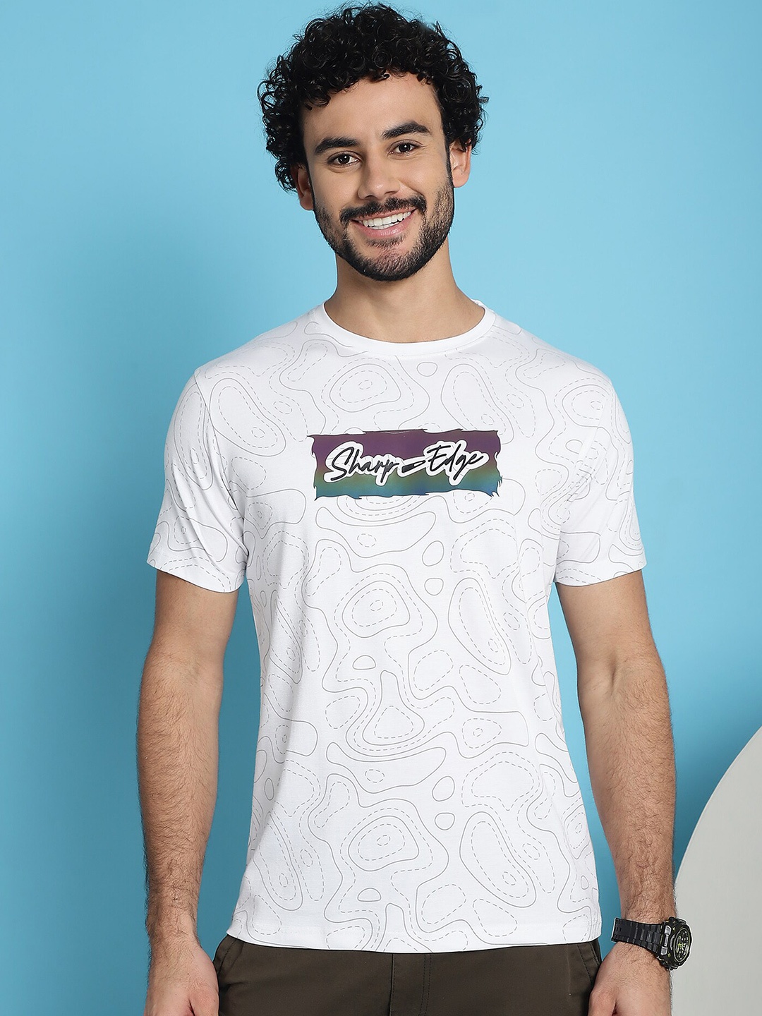 

VENITIAN Abstract Printed Cotton Slim Fit T-shirt, White