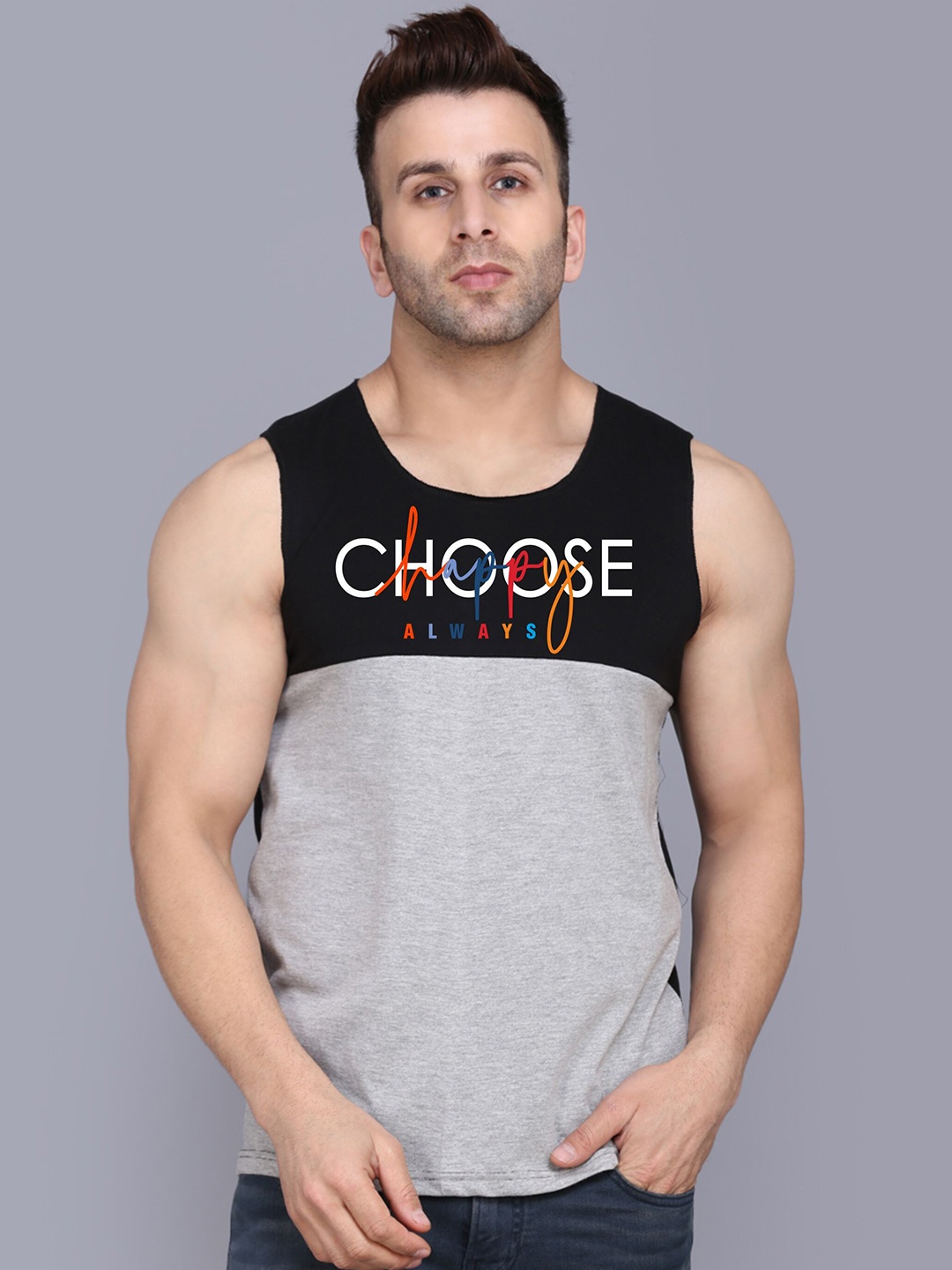 

SLOWLORIS Round Neck Colourblocked Cotton T-shirt, Black