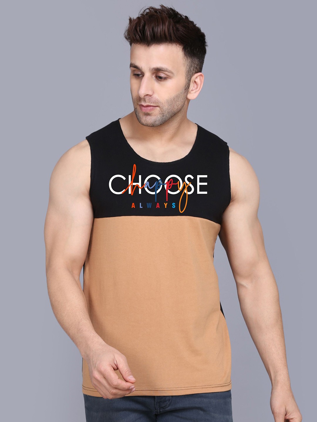 

SLOWLORIS Colourblocked Bio Wash Innerwear Vest, Black