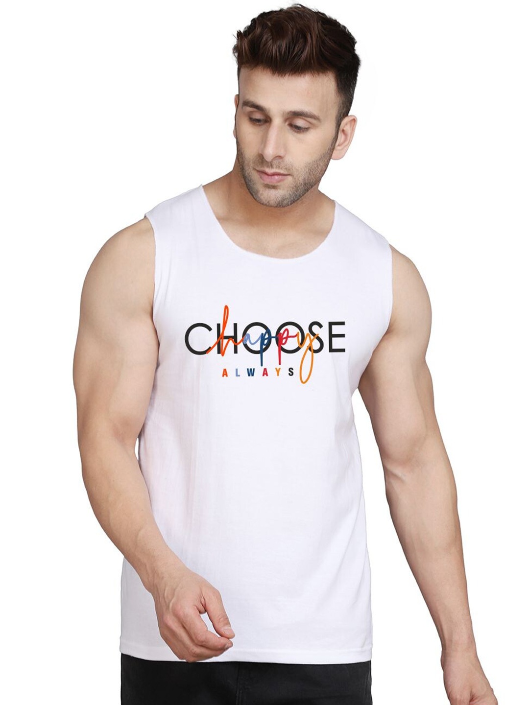 

SLOWLORIS Round Neck Typography Printed Cotton T-shirt, White