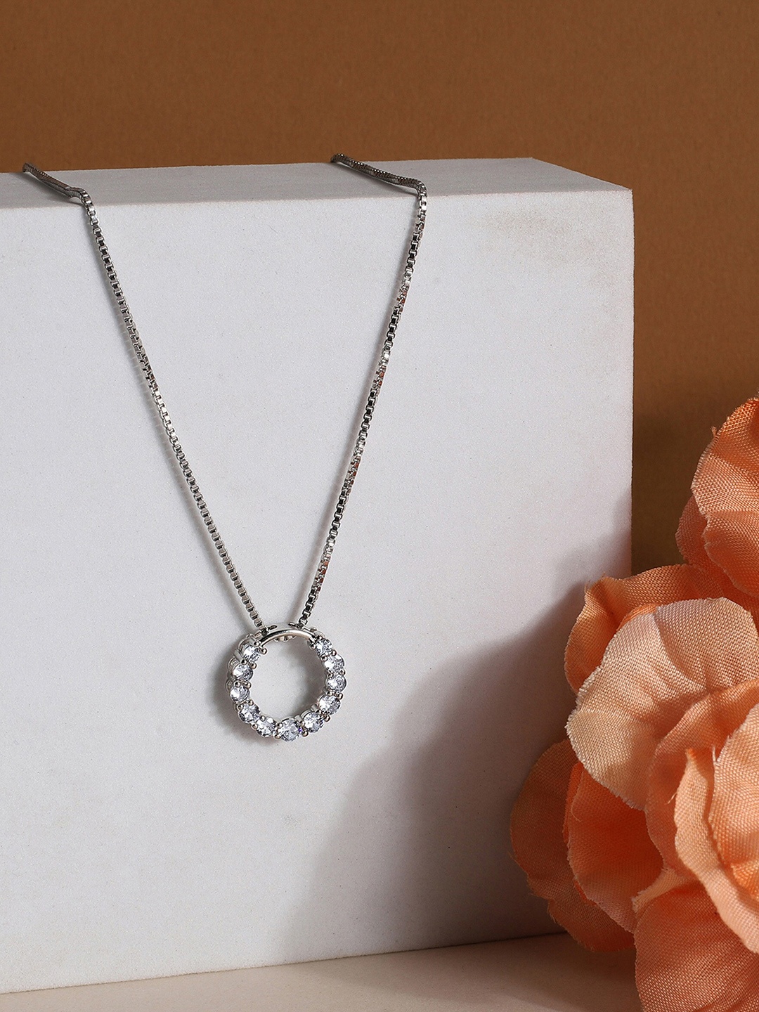

Avyana Silver-Plated Circular Pendants with Chains, White