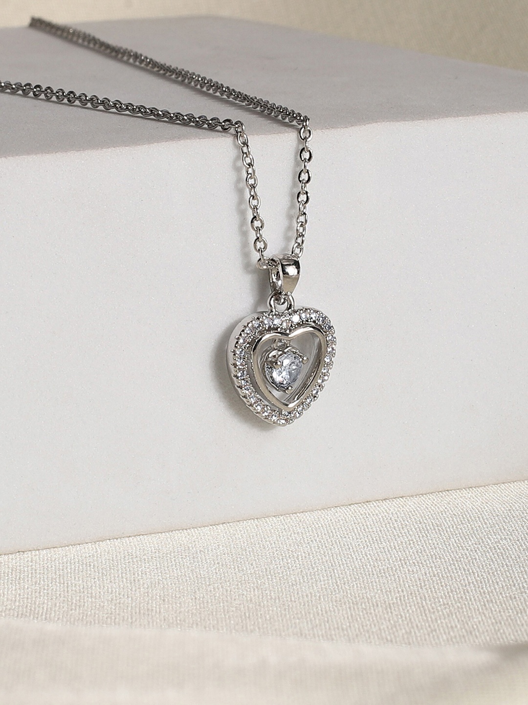 

Avyana Silver-Plated Cubic Zirconia-Studded Pendant With Chain, White