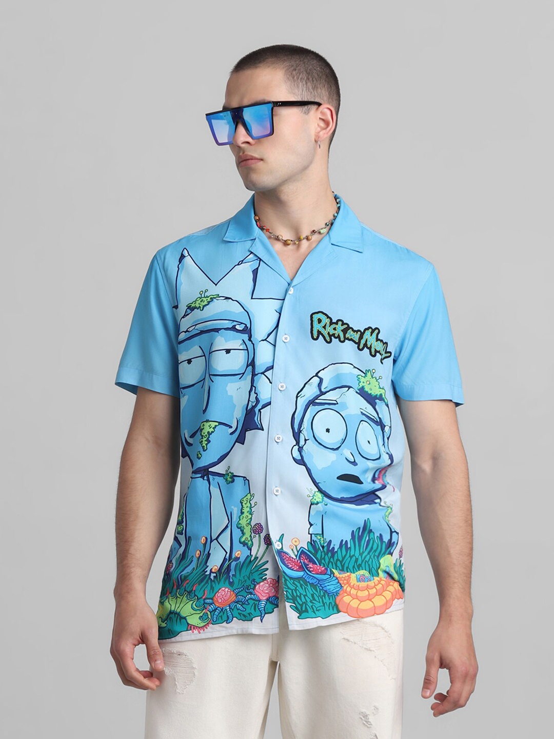 

Jack & Jones Rick & Morty Printed Short Sleeves Cuban Collar Casual Shirt, Blue