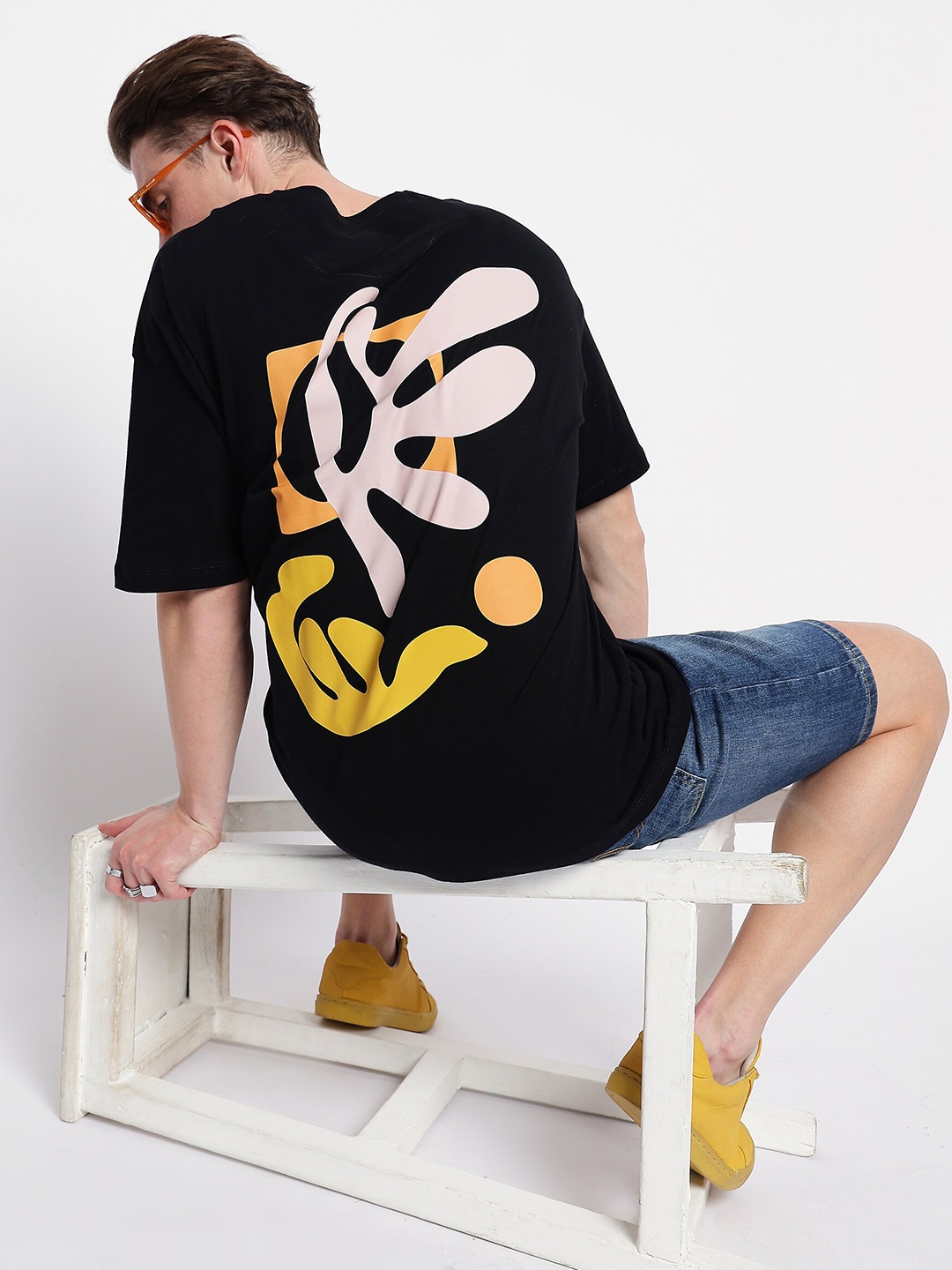 

Mast & Harbour Graphic Printed Pure Cotton Oversized T-Shirt, Black