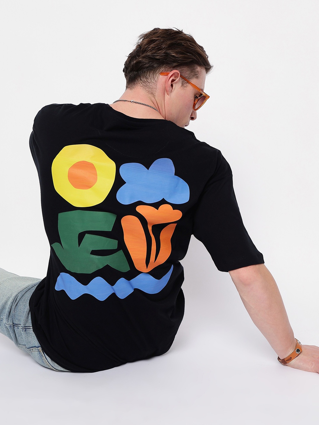 

Mast & Harbour Graphic Printed Pure Cotton Oversized T-Shirt, Black