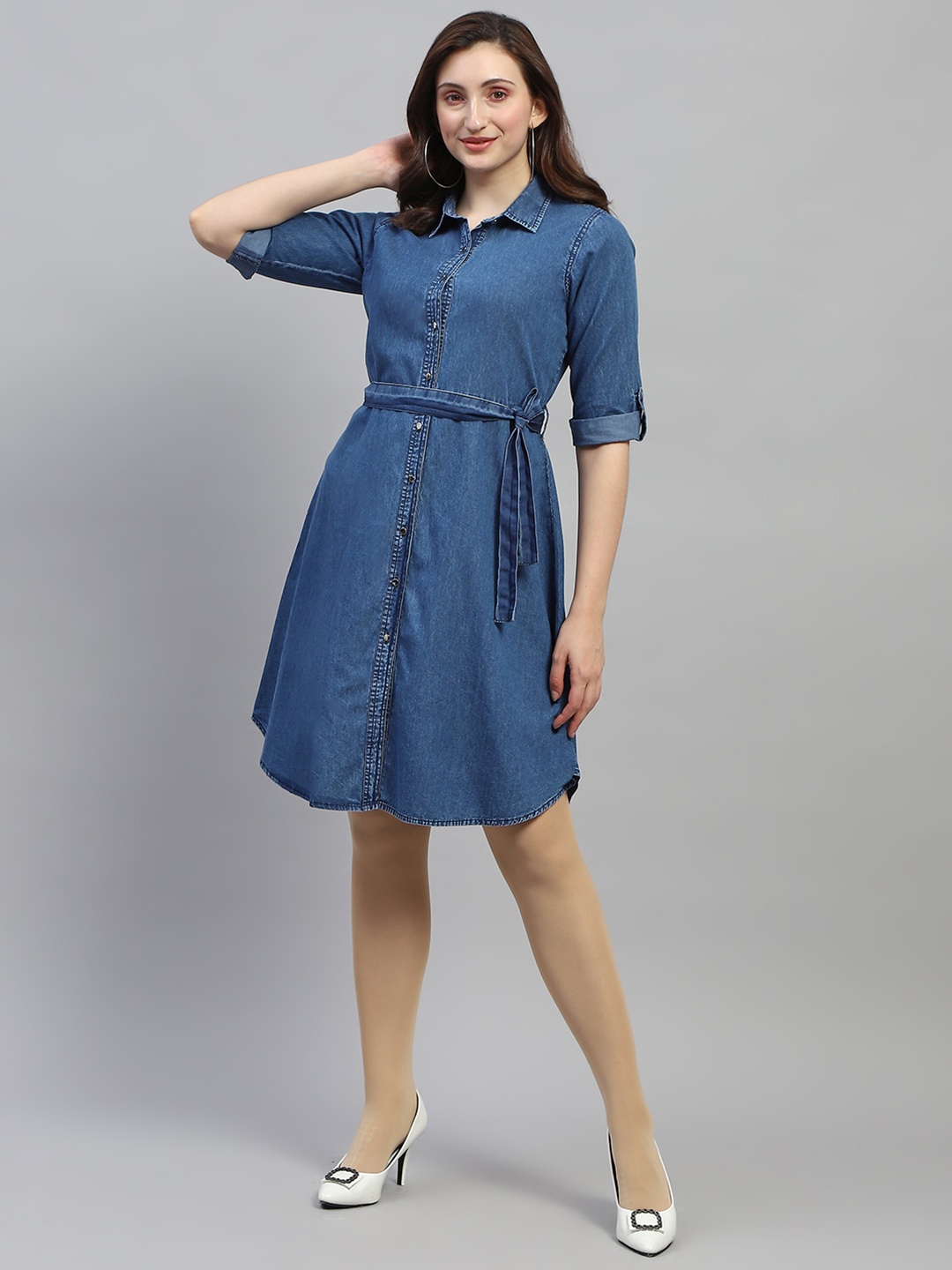 

Monte Carlo Chambray Pure Cotton Shirt Dress, Navy blue