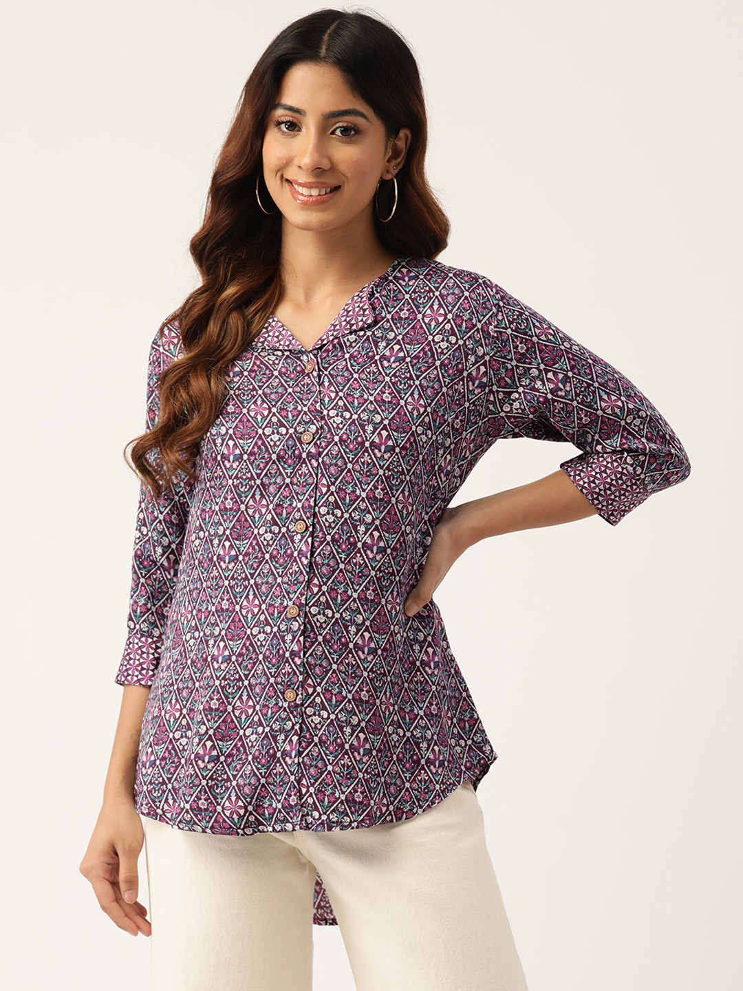 

Monte Carlo Floral Print High-Low Top, Purple