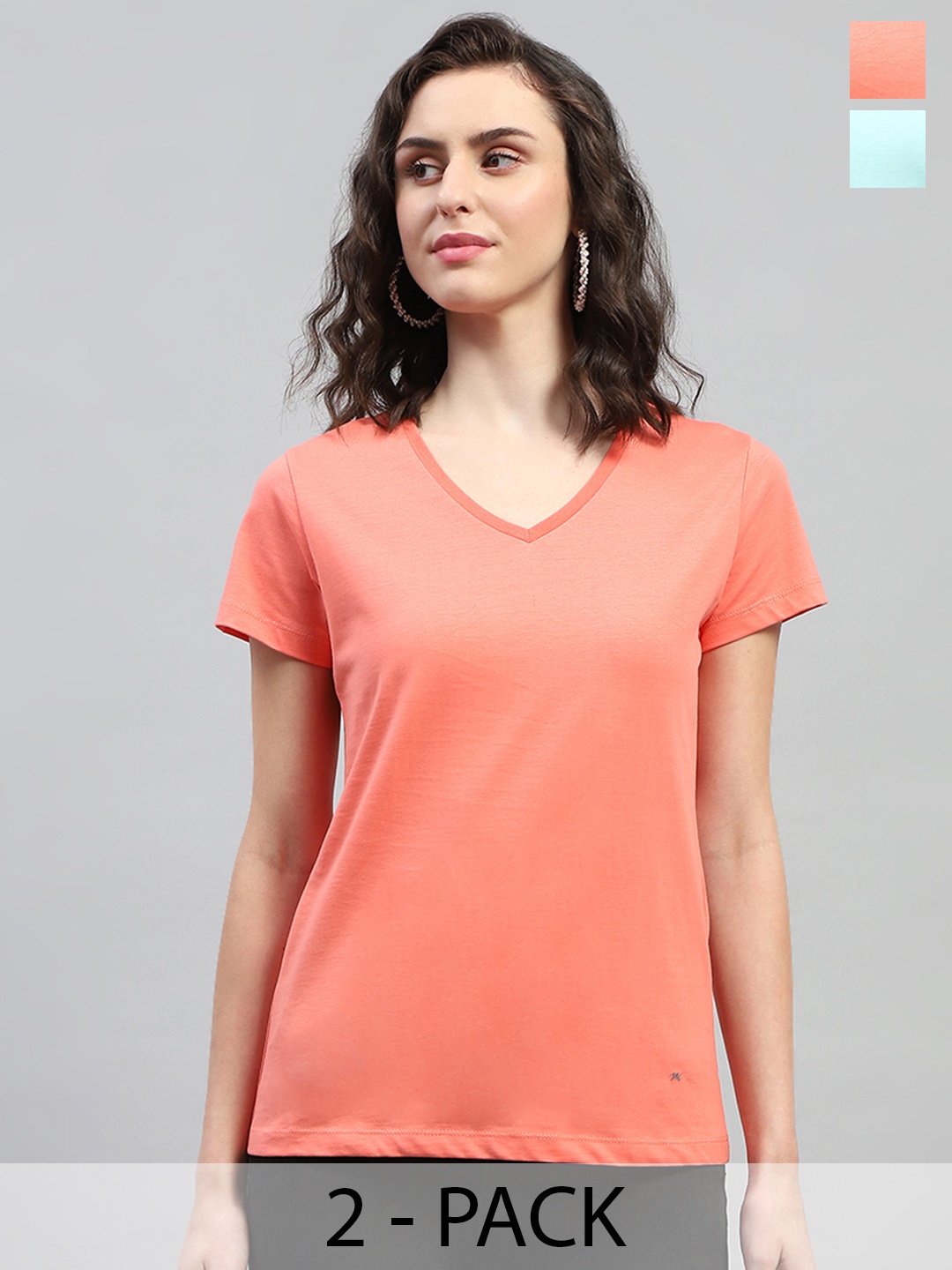 

Monte Carlo Pack Of 2 V-Neck Pure Cotton T-shirt, Blue