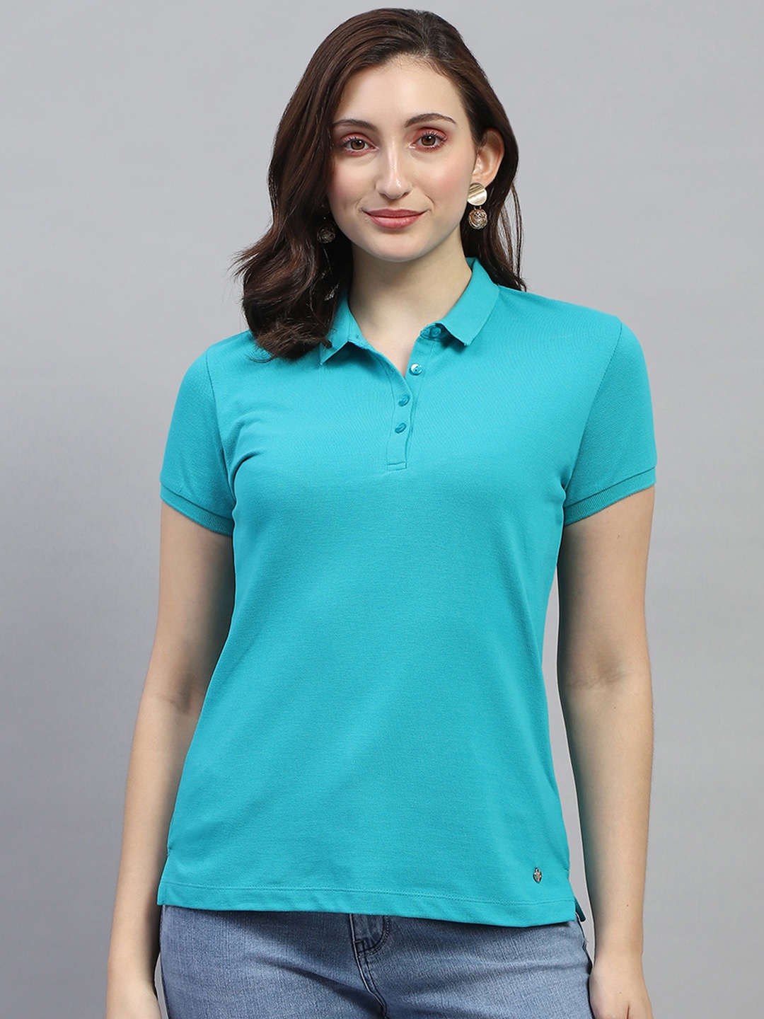 

Monte Carlo Women Polo Collar Pure Cotton T-shirt, Turquoise blue