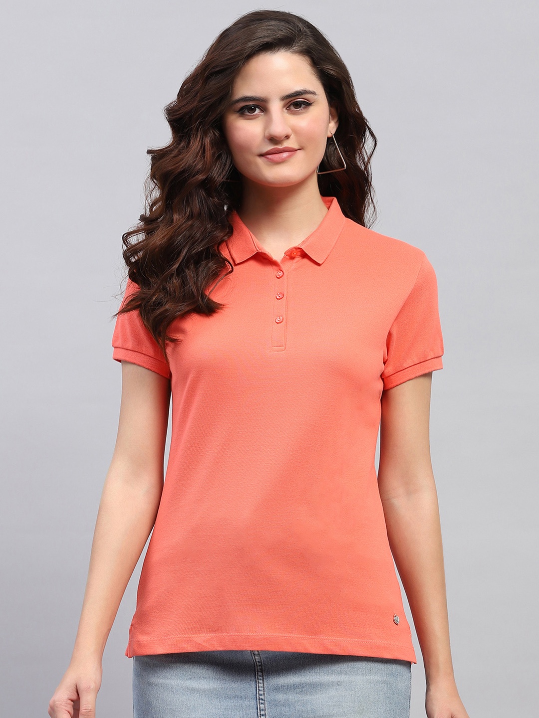 

Monte Carlo Women Polo Collar Pure Cotton T-shirt, Coral