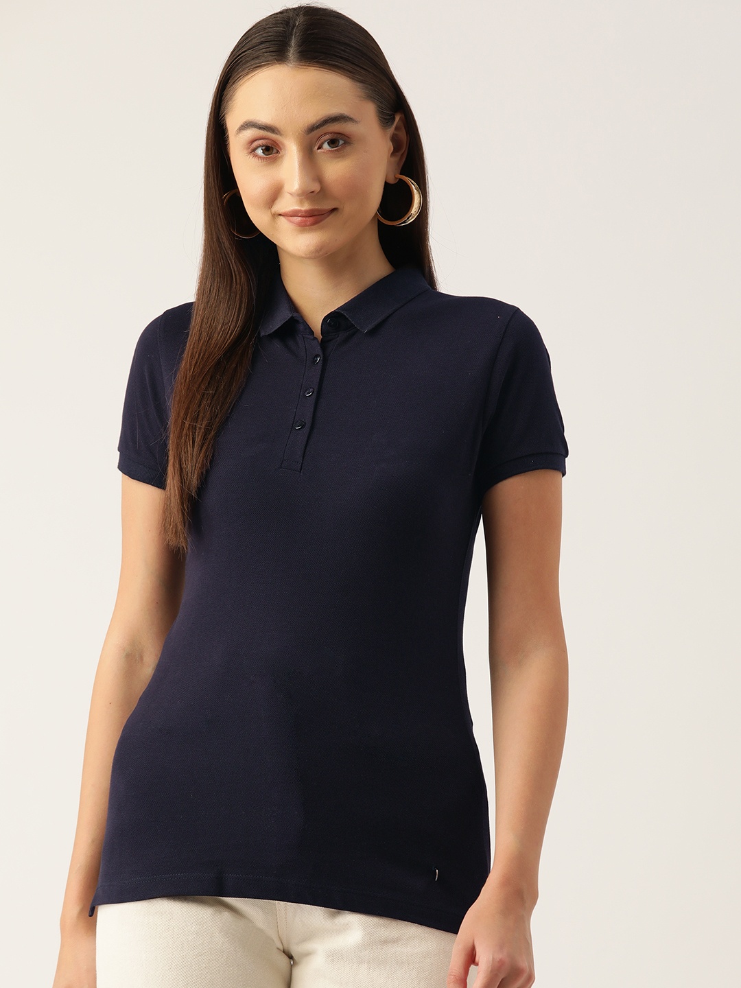 

Monte Carlo Women Polo Collar Pure Cotton T-shirt, Navy blue