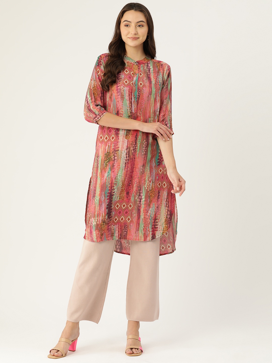

Monte Carlo High-Low Hem Printed Kurta, Pink