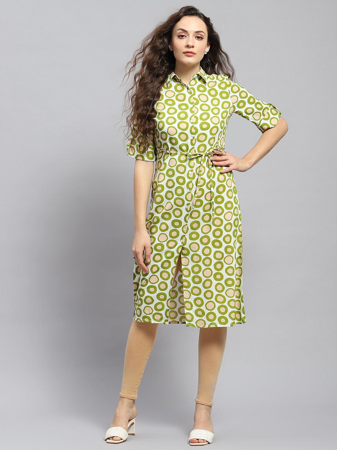 

Monte Carlo Print Shirt Style Longline Tunic, Green