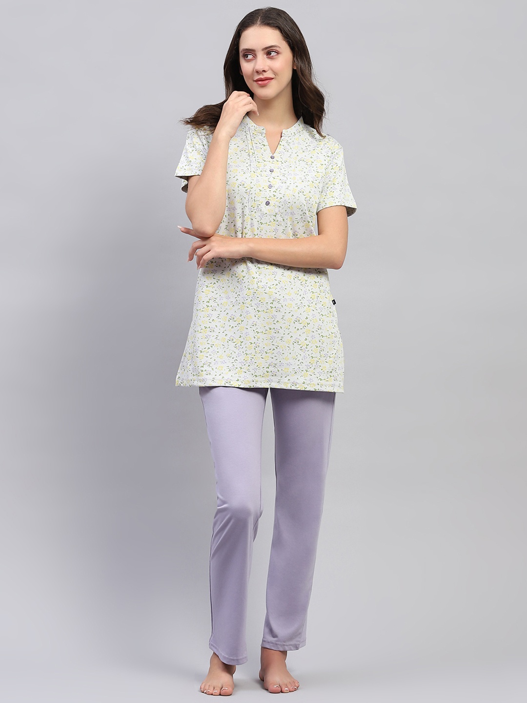 

Monte Carlo Cotton Blend Printed Pyjama Set, Off white