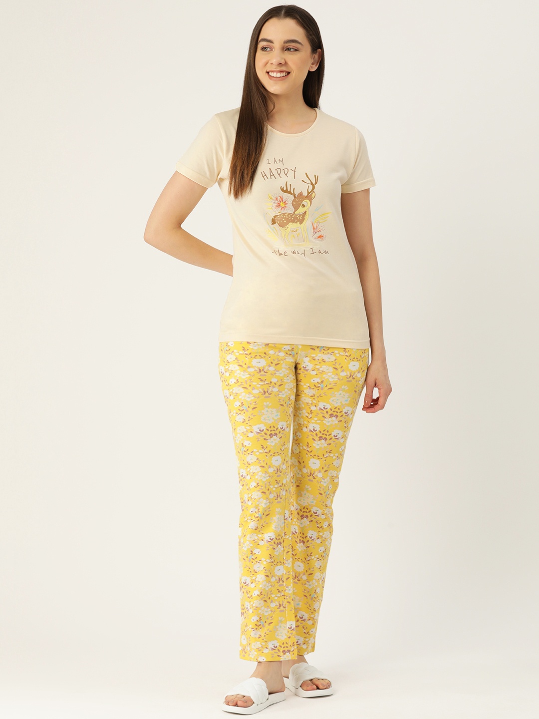 

Monte Carlo Women Conversational Printed Pyjama Set, Cream