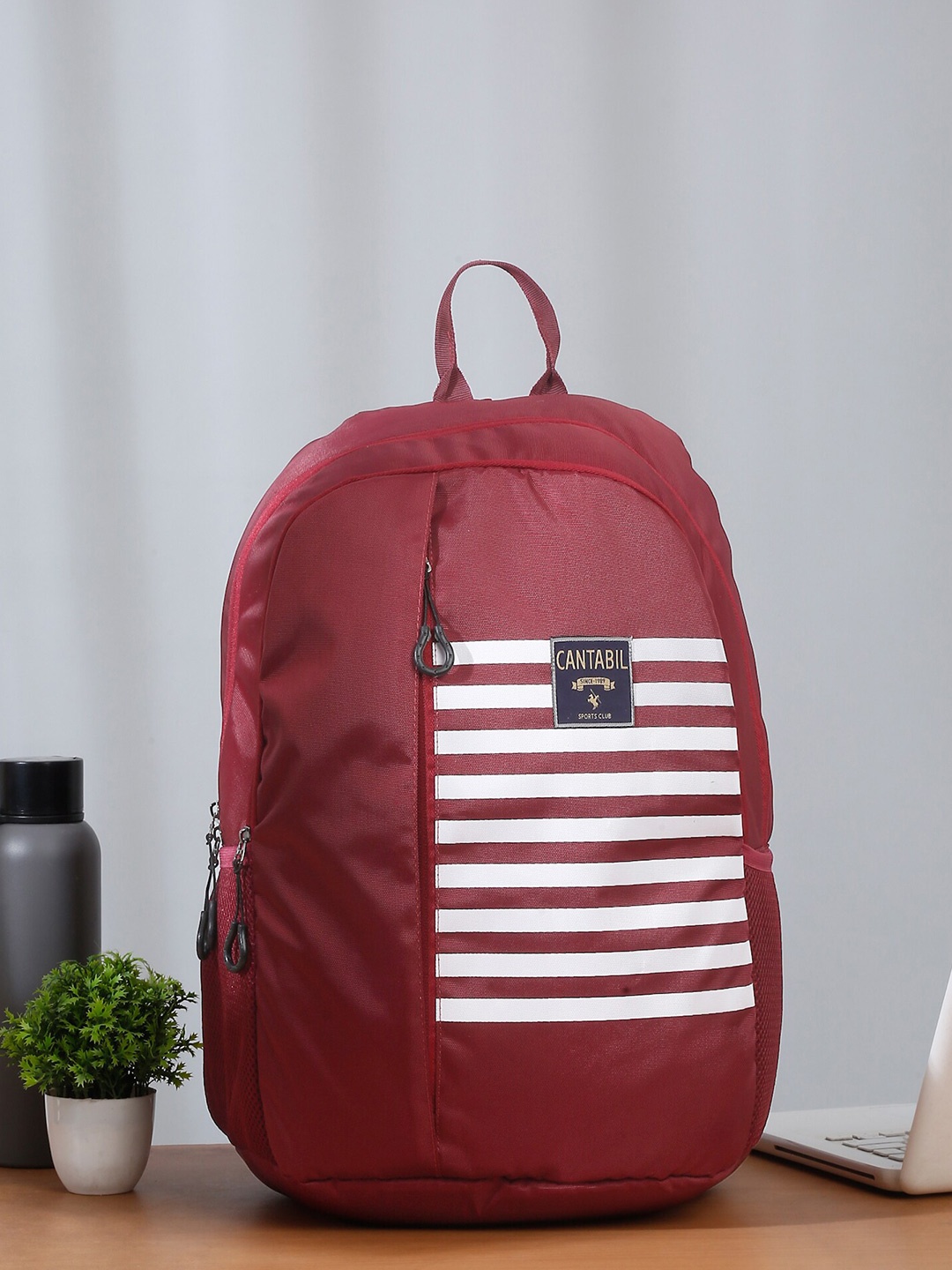 

Cantabil Unisex Striped Backpack, Maroon