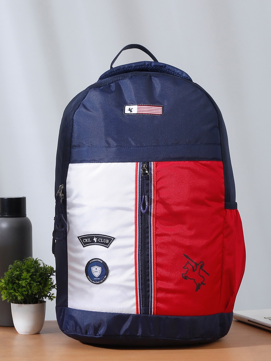 

Cantabil Unisex Colorblocked Backpack - Up to 15 inch Laptop, Navy blue