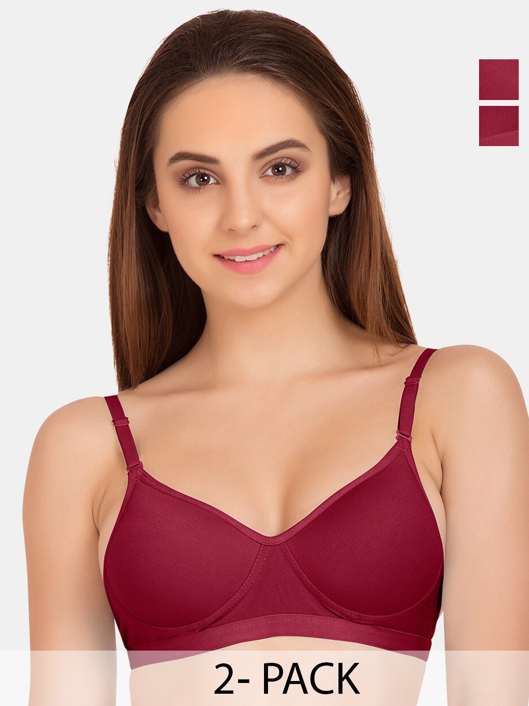 

Tweens Pack Of 2 Medium Coverage Cotton Non Padded T-Shirt Bra All Day Comfort, Red