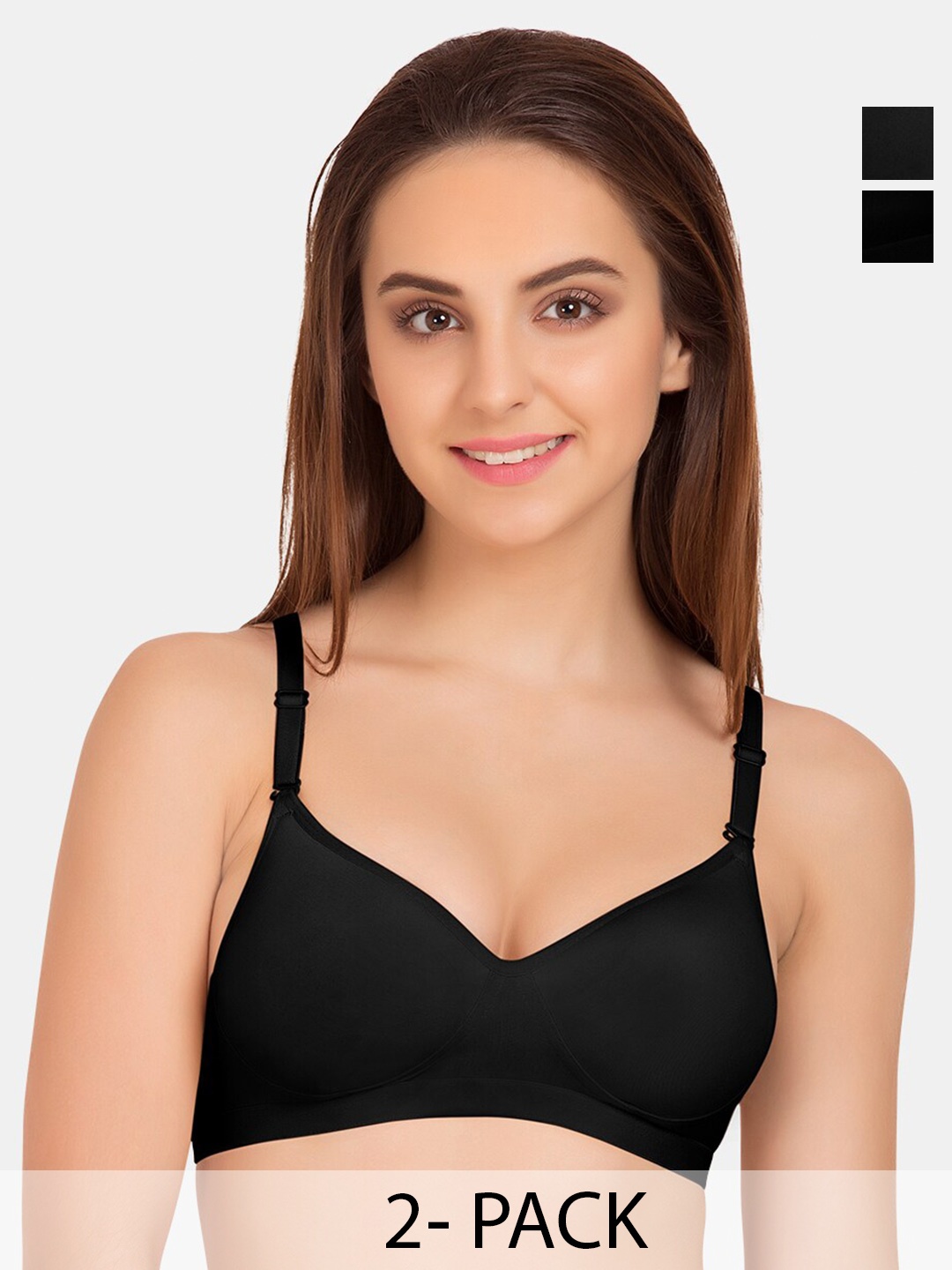 

Tweens Pack Of 2 Medium Coverage Cotton Lightly Padded T-Shirt Bra All Day Comfort, Black