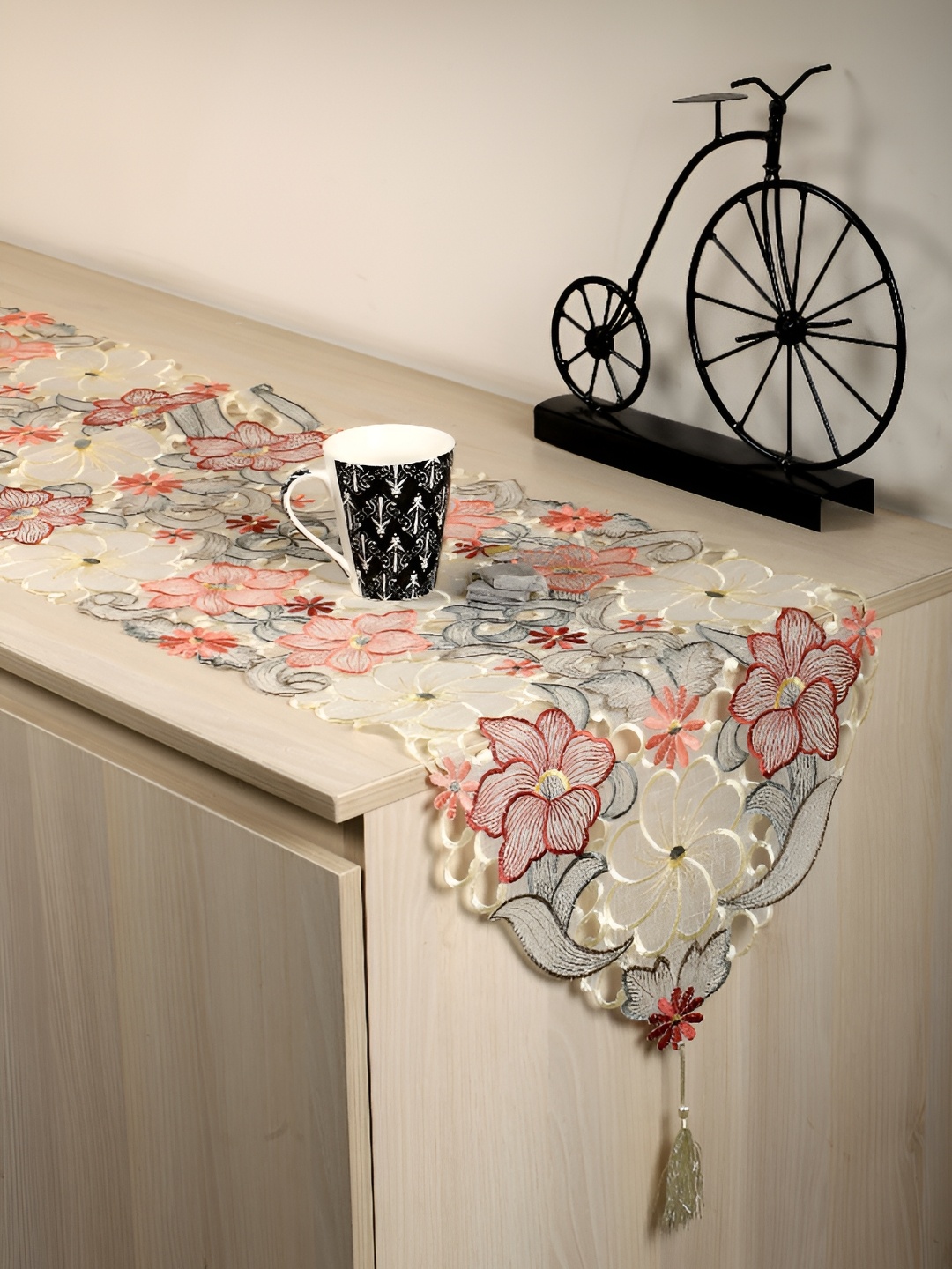 

TANLOOMS Maroon & Yellow Floral Embroidered Table Runner