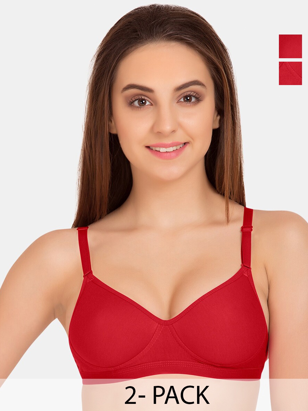 

Tweens Pack Of 2 Medium Coverage Cotton Non Padded T-Shirt Bra All Day Comfort, Red