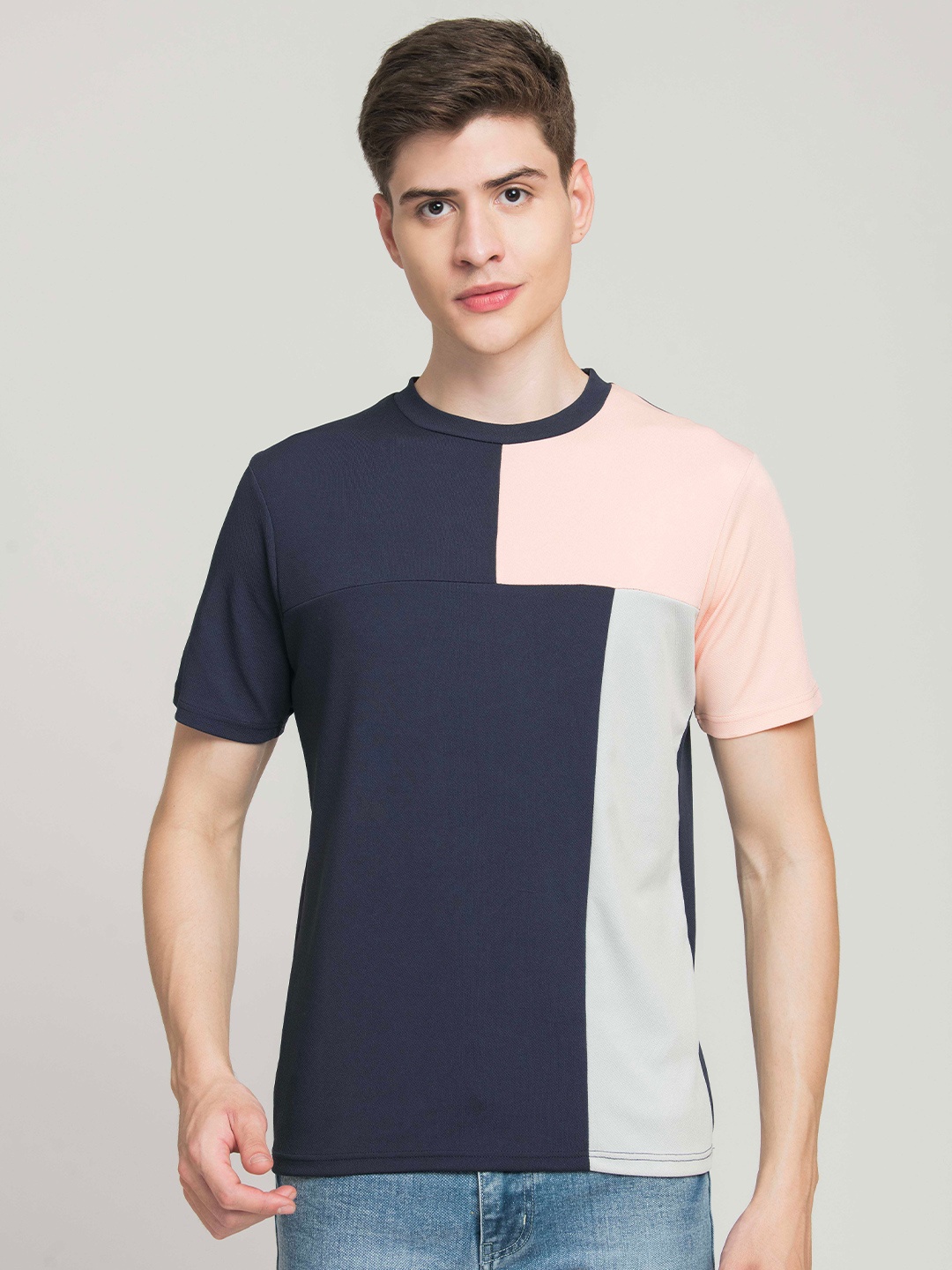 

STYLOGUE Colourblocked Round Neck T-shirt, Blue