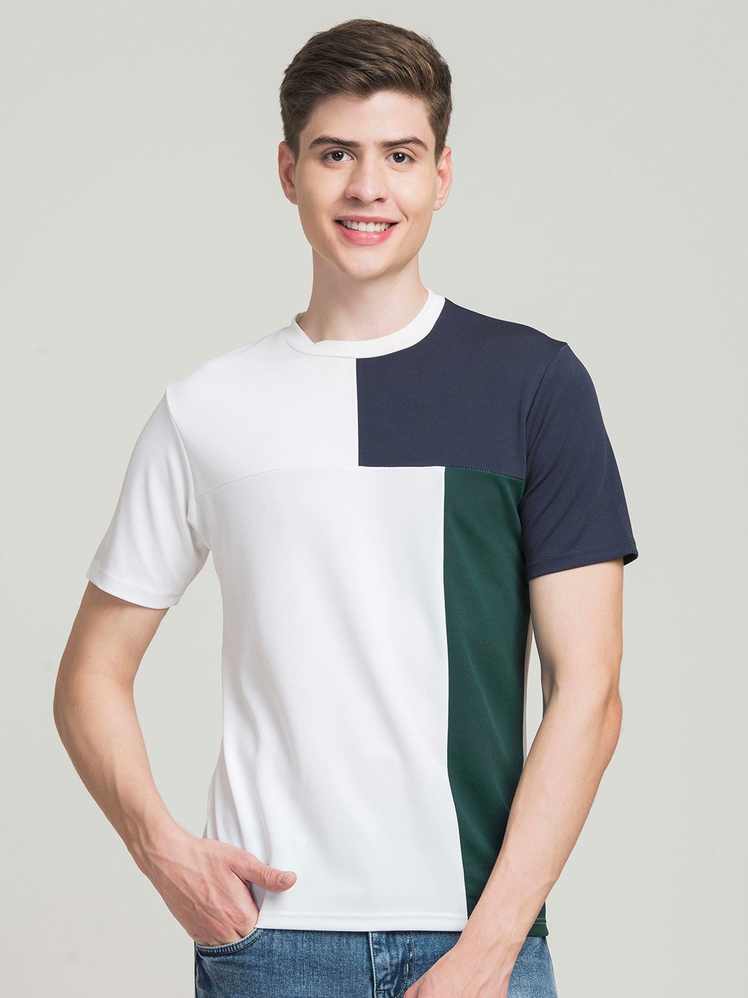 

STYLOGUE Colourblocked Round Neck T-shirt, White