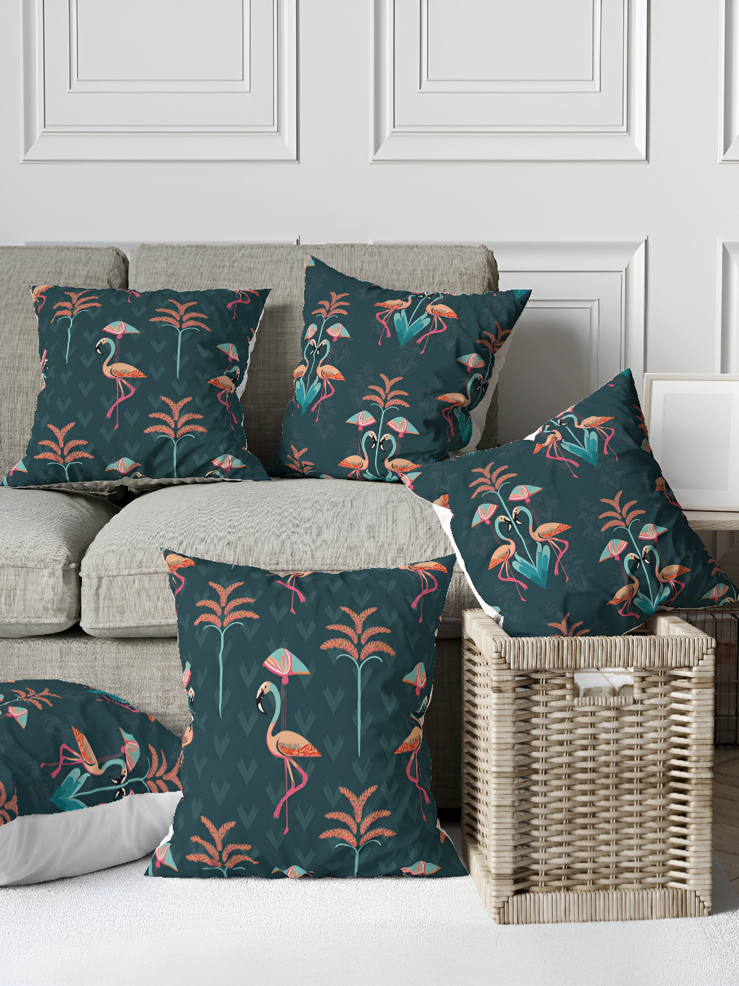 

Astitva Blue & Pink 5 Pcs Floral Square Cushion Covers